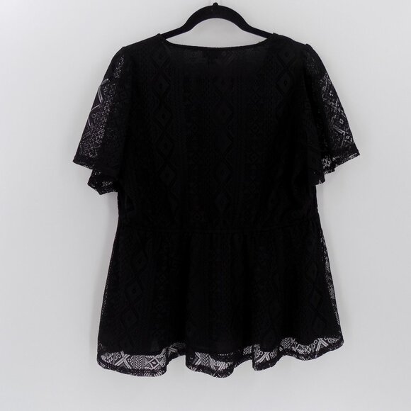 Torrid cotton lace tie front v-neck blouse size 00 black - Picture 2 of 5